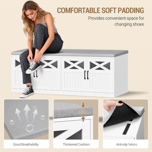Hzuaneri 47.2" Shoe Storage Bench with 4 Barn Doors & - Image 6