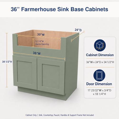 36" Solid Wood Farmhouse Under Sink Base Cabinet Storage Jade - Image 4