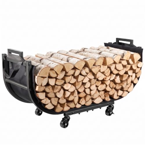 32-Inch Firewood Rack with Wheels, Rolling Firewood Cart, Black - Image 2