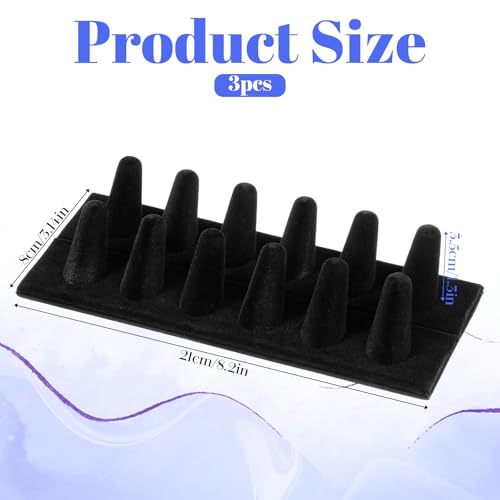 3 Pack Black Velvet Ring Display Stand, Double Row Jewelry Ring - Image 3
