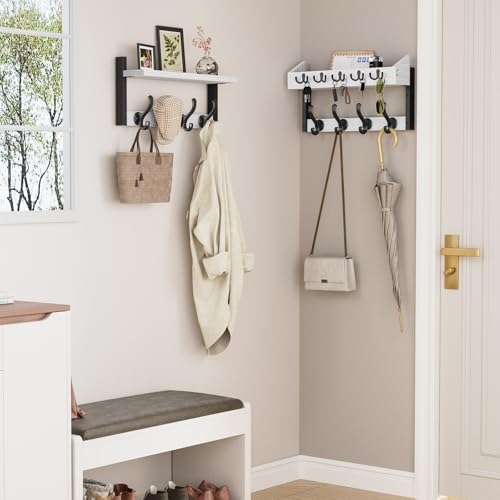 Evermagin 35" Coat Rack Wall Mount with Shelf for Entryway, White - Image 4