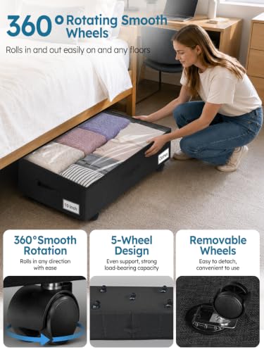 10-in 75L Low Profile Under Bed Storage with Wheels, 2 Pack,Black - Image 4