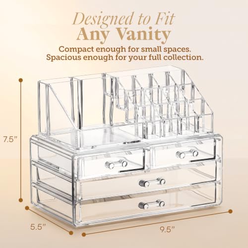 Masirs Clear Makeup Organizer with 4 Drawers 16 Comp | All Products - Image 4