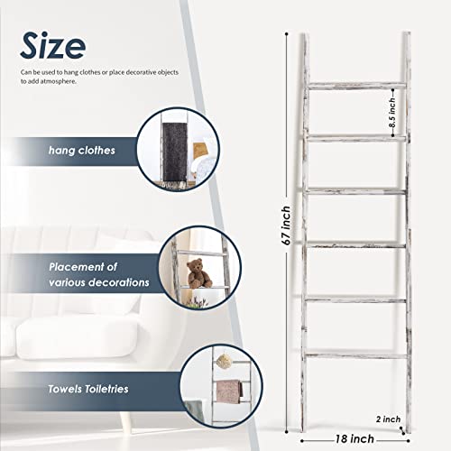 Delywh 6-Tier Blanket Ladder Wooden, 5.7FT(66.5'') Blanket - Image 3