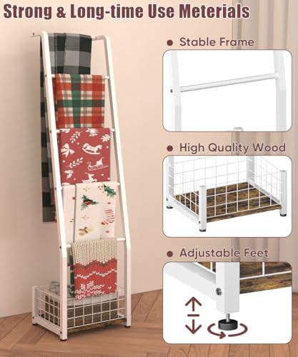 6.3ft Blanket Ladder with Storage Basket, 5 Tier | Home Organization - Image 5