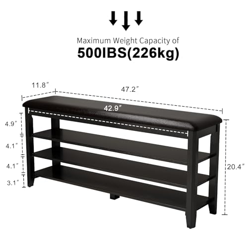 AQIMUELE Shoe Bench with Leather Cushion, 3 Tiers Shoe - Image 3