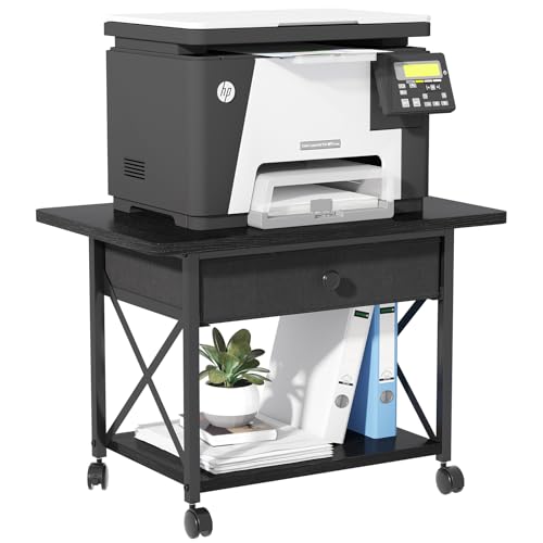 Large Printer Stand with Fabric Storage Drawer and Locking Wheels - Image 2