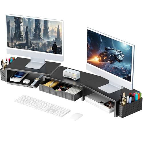 gianotter Dual Monitor Stand Riser With Drawer and 2 Pen Holders - Image 2