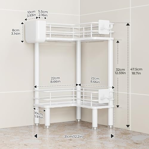 Orimade Rustproof 2 Tier Floor Standing Corner Shower Caddy - Image 3