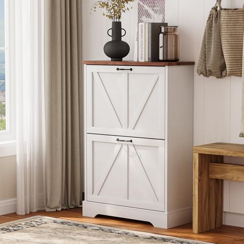 Semiocthome Farmhouse Shoe Storage Cabinet with 2 Flip Drawers - Image 2