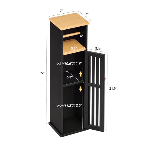 Narrow Bathroom Storage Cabinet with Toilet Paper Holder, Black - Image 3