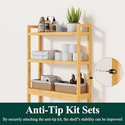 Smiry Bamboo Over The Toilet Storage Cabinet, 3 Tier, Natural - Image 5