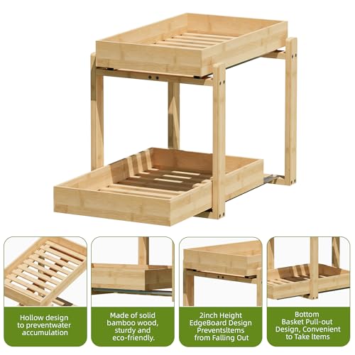 APRTAT 2 Pack Bamboo Under Sink Organizer, 2-Tier Pull Out - Image 7