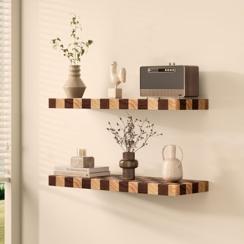 Floating Shelves for Wall, 16 Inch Solid Wood Checkered Wall - Image 3