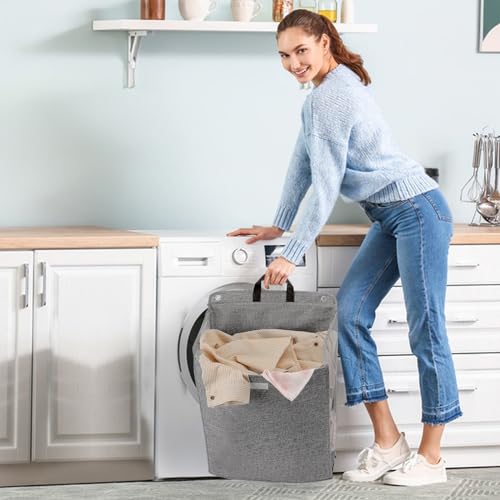 Wall Hanging Laundry Basket, Collapsible Hamper, Set of 2，Grey - Image 6