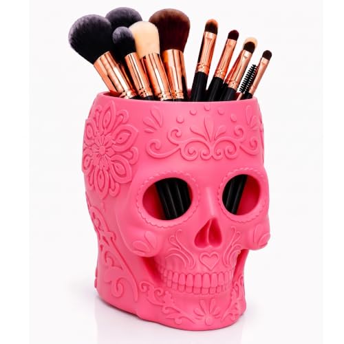 Sugar Skull Makeup Brush Holder, Makeup Organizer for Vanity - Image 2