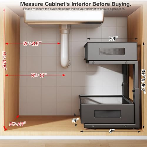 2 Packs 19IN Depth Under Sink Organizer, 2-Tier Pull Out - Image 3