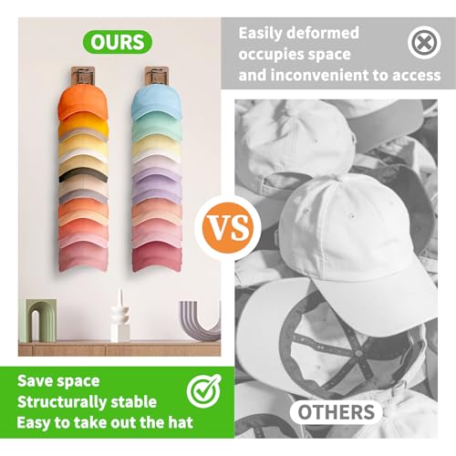 2 Pack Hat Organizer for Baseball Caps,Wood & Metal Hat - Image 7