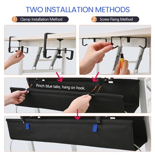 48" Under Desk Cable Management Tray- Clamp/Screw Mount - Image 7