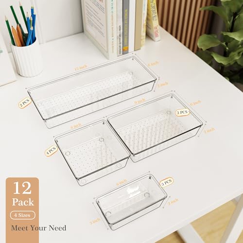 Criusia Drawer Organizer, 12 Pack Clear Plastic Kitchen Drawer - Image 4