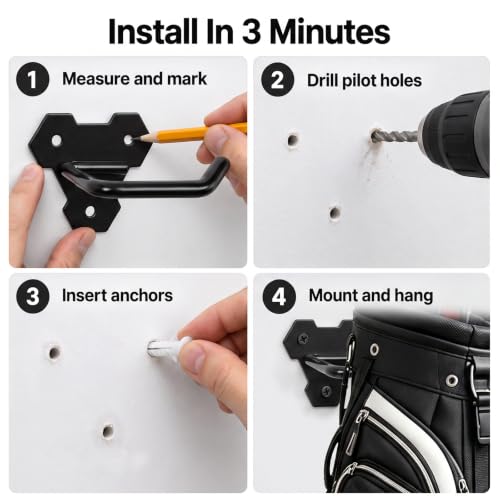 Wall Mounted Golf Bag Hooks for Garage, Bag Holder | Garage Storage - Image 7