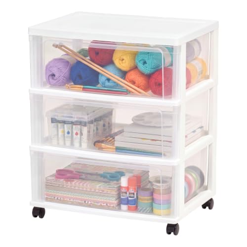 IRIS USA 3-Drawer Wide Storage Cart with Wheels, Organizer, White - Image 2