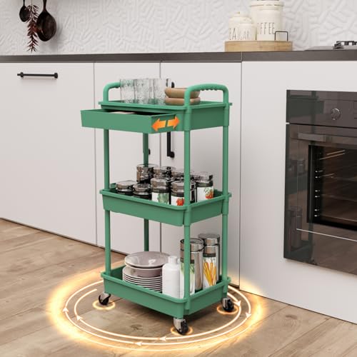 REBECAT 3 Tier Rolling Utility Cart with Drawer,Roll | All Products - Image 4