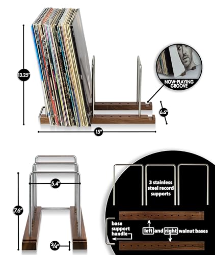 Vinyl Record Storage Holder, 75 LPs, Solid Walnut & Steel - Image 4
