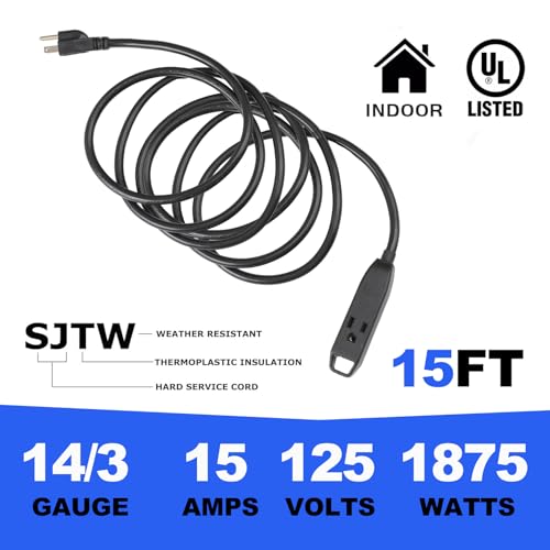 3-Outlet Indoor 3 Prong Heavy Duty Extension Cord 14/3AWG 15A - Image 3