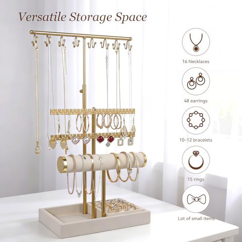 3 Tier Jewelry Organizer Stand with Ring Tray - Adju | Jewelry Organiz - Image 5