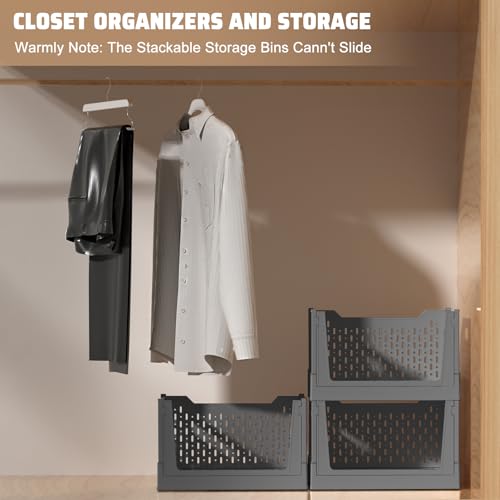 Stackable Plastic Storage Bins, 3 Pack Foldable Closet - Image 7