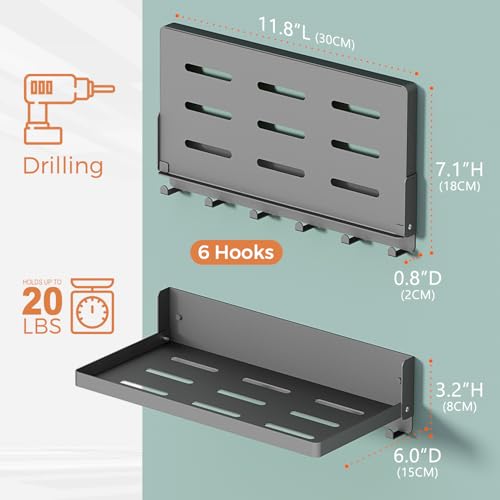 Small Folding Metal Shelf with Hooks, Fold-up Wall Shelf - Image 4