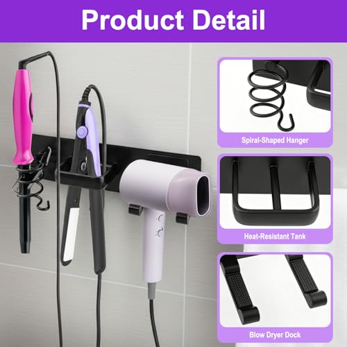 Hair Dryer Holder Wall Mounted, 3 in 1 Blow Dryer Holder - Image 8