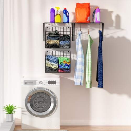 2 Pack Laundry Room Shelves with Wire Baskets, Over - Image 3