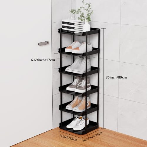 6 Tier Vertical Narrow Shoe Rack, Stackable Tall Skinny Shoerack - Image 4