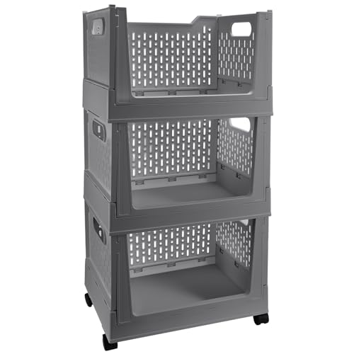 Stackable Plastic Storage Bins, 3 Pack Foldable Closet - Image 2