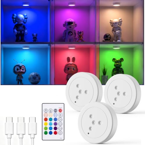 RGB Rechargeable Puck Lights with Remote, Magnetic Closet Shelf - Image 2