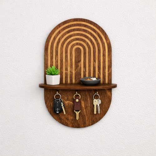 Minimalist Entryway Organizer Shelf with Key Hooks, Wooden - Image 2