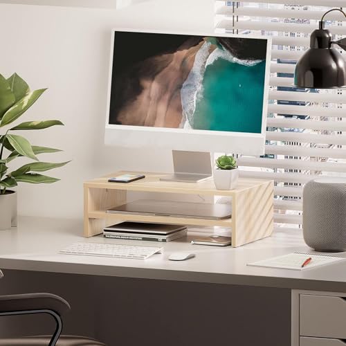 FITUEYES Wooden Monitor Stand Riser, 2-Tier Desk Storage Shelf - Image 6