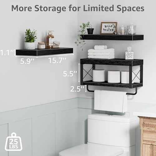 QEEIG Bathroom Shelves Over Toilet (Black, Set of 3, 15.7") - Image 4