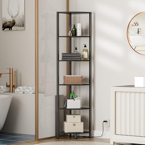 Furnulem 6 Tier Corner Shelf with LED Light, 67.5" Black Narrow - Image 6