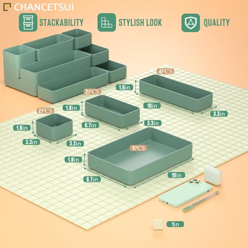CHANCETSUI 9 Pcs Stackable Drawer Organizer Trays Set, Green - Image 6