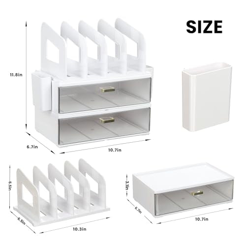 LALOBLUE Acrylic Desk Organizer with Drawer and Vertical File - Image 3