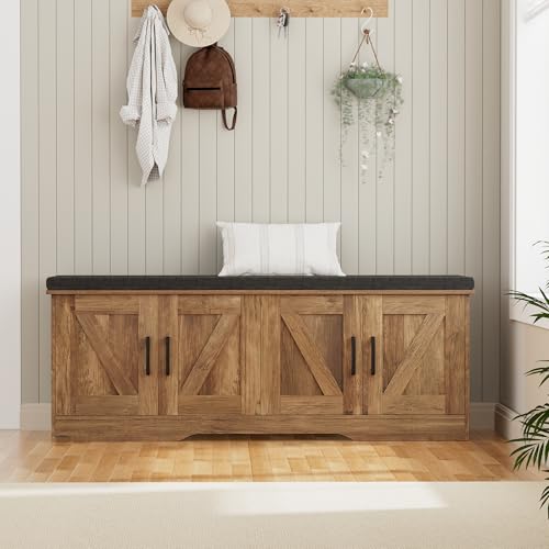 HOMSHO Farmhouse Shoe Storage Bench with 4 Barn Doors & - Image 7