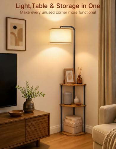 Corner Floor Lamp with Table, Standing Lamp with Side Table - Image 3