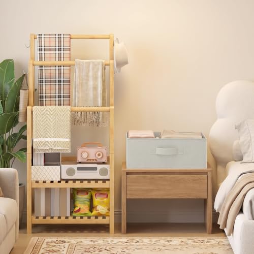 HOOBRO Freestanding Towel Rack with Fabric Drawer, Bamboo - Image 5