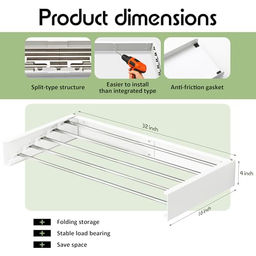 Wall Mounted Clothes Drying Rack 32", Foldable Drying Rack - Image 4