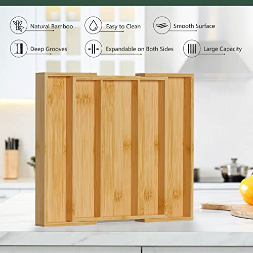 Bamboo Utensil Organizer Cutlery Organizer - Expandable 5 Slots - Image 4