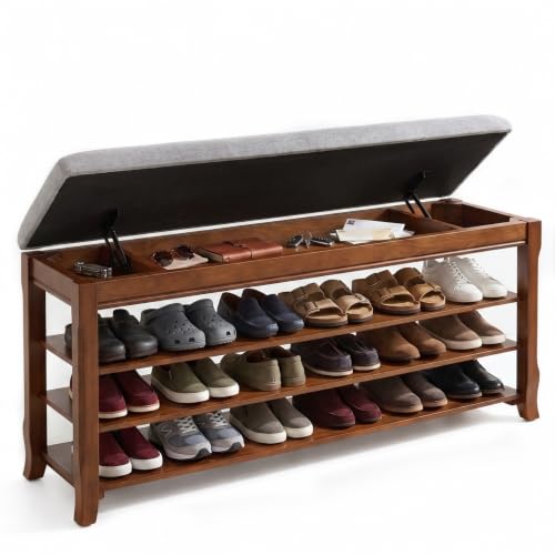 Solid Wood Shoe Rack for Entryway Bench, Flip-Top Soft-Close Lid - Image 2