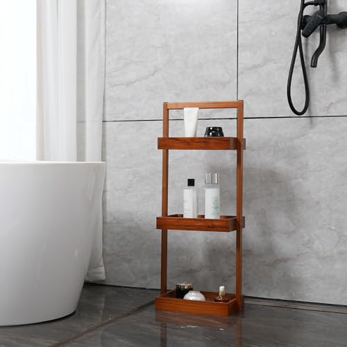 Utoplike Teak Shower Caddy Corner, Standing Organizer Shelf - Image 5